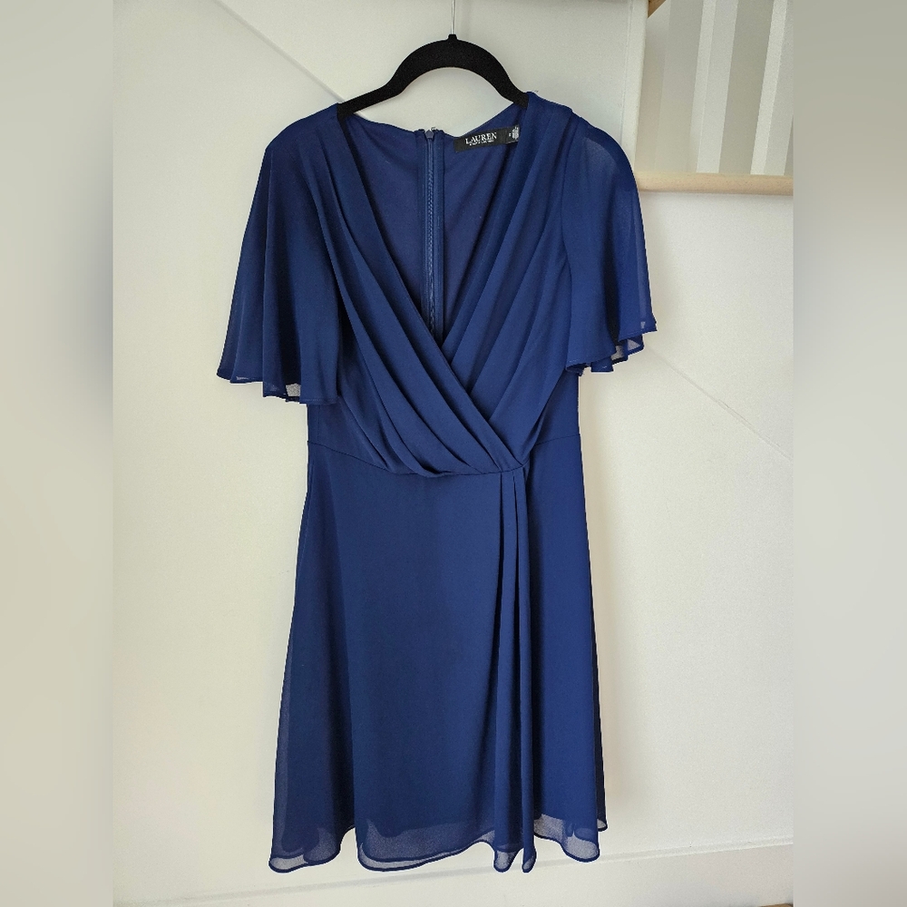Lauren By Ralph Lauren Blue Draped Dress